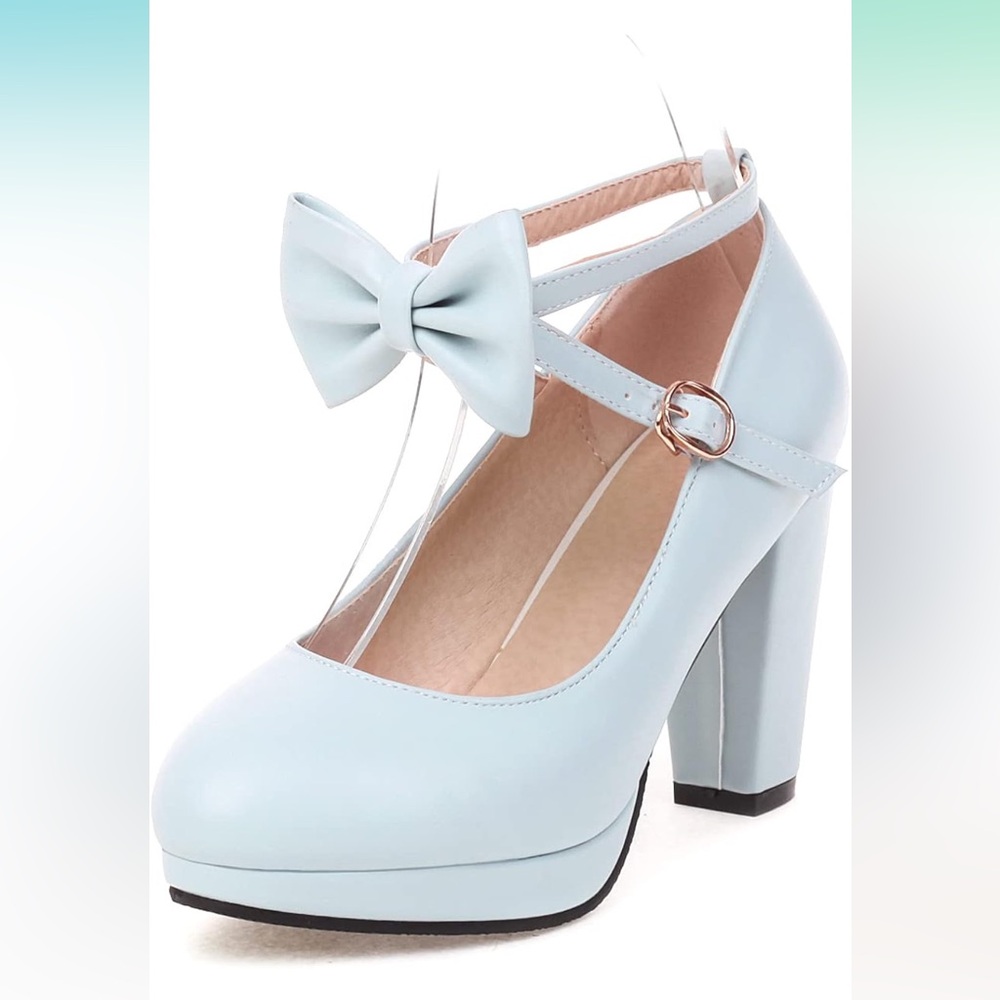 NEW IN BOX Light Blue Mary Jane High Heels Closed Round Toe Pumps Bow Women’s 11